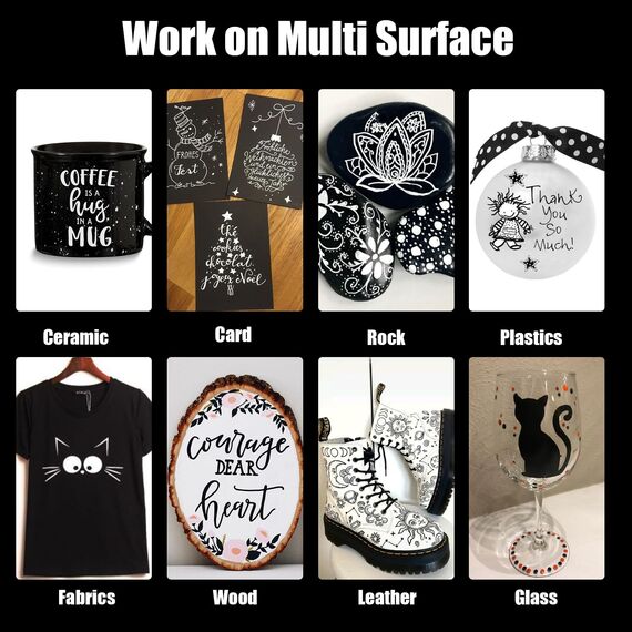 Beager Schwarz Weiß Acrylstifte für Steine, 0,7mm Permanent Marker Stifte Lackstift Wasserfest Acrylfarben Stifte Steinmalerei Stifte für Holz Leinwand Keramik Metall Papier Glas Kunststoff 4 Pcs