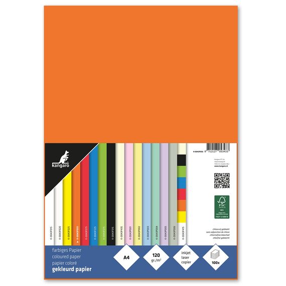 kangaro - Tonpapier Orange DIN A4-120g/m² FSC mix 100 pack - Briefpapier Bastelpapier DIY K-0043F055 29.7x21x1.5