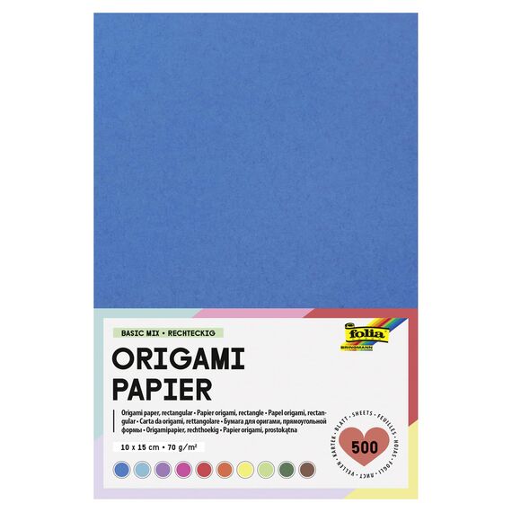 folia 8964 - Faltblätter 10 x 15 cm, 70 g/qm, 500 Blatt sortiert in 10 intensiven Farben - ideal zum Papierfalten und für andere kreative Bastelarbeiten