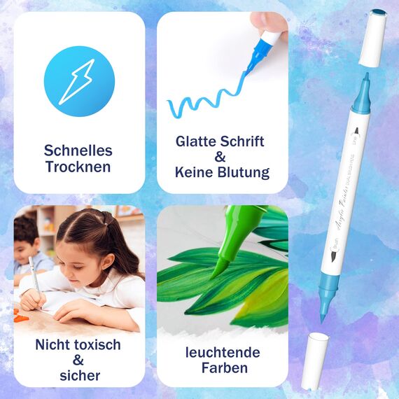 AOSUCO 36 Farben Doppelspitze Acrylstifte für Holz, Multimarker, Acrylstifte für Steine Holz Ostereier Deko, Acrylfarben Stifte Steine Bemalen für Ostern