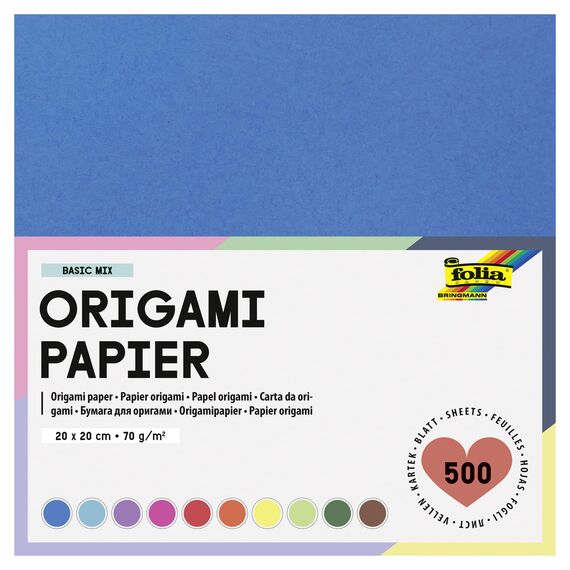 folia 8970 - Faltblätter 20 x 20 cm, 70 g/qm, 500 Blatt sortiert in 10 intensiven Farben - ideal zum Papierfalten und für andere kreative Bastelarbeiten