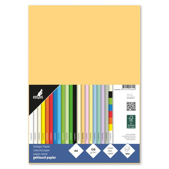 Kangaro - Tonpapier Dunkel Chamois DIN A4-120g/m² FSC mix – 100 pack - Briefpapier Bastelpapier DIY