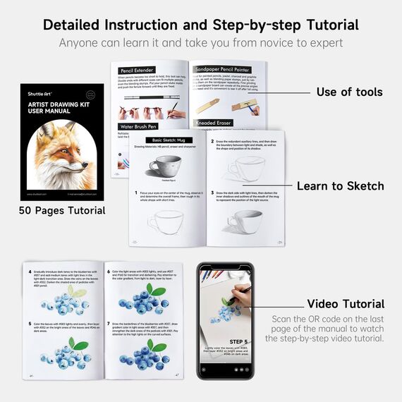 Shuttle Art Zeichenset, 116 teiliges Malset, Künstler Set, mit Buntstifte, Zeichenstifte, Aquarellstifte und Graphitstifte in einem Federmäppchen, für Kinder, Erwachsene zum Zeichnen geeignet
