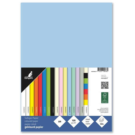 Kangaro - Tonpapier Pastell Blau DIN A4-120g/m² FSC mix – 100 pack - Briefpapier Bastelpapier DIY