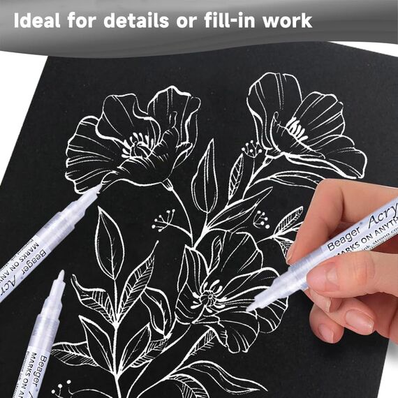 Beager Schwarz Weiß Acrylstifte für Steine, 0,7mm Permanent Marker Stifte Lackstift Wasserfest Acrylfarben Stifte Steinmalerei Stifte für Holz Leinwand Keramik Metall Papier Glas Kunststoff 4 Pcs