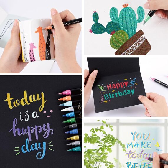INK LAB Metallic Marker Stifte 10 Farben Metallischen Stift Pens Dual Tip für DIY Fotoalbum Gästebuch Hochzeit Scrapbook Schwarze Karte Glas Bullet Journal,Mittel & Bürstenspitze