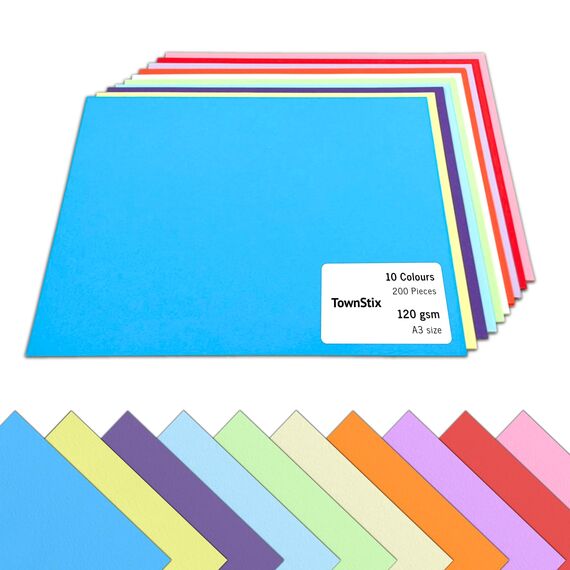 200 Blatt, 120g - Tonpapier A3 Bunt, Bastelpapier Buntes Papier zum Basteln Farbiges Druckerpapier - 10 Farben