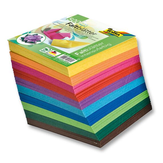 folia 8955 - Faltblätter 5 x 5 cm, 70 g/qm, 500 Blatt sortiert in 10 intensiven Farben - ideal zum Papierfalten und für andere kreative Bastelarbeiten