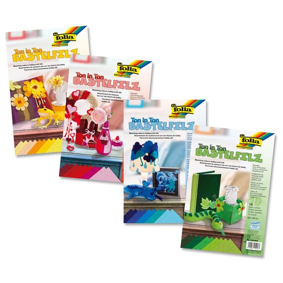 folia 520494 - Bastelfilz Ton in Ton, 20 x 30 cm, 10 Blatt sortiert in Grüntönen - ideal für vielfältige Bastelarbeiten, Grüntöne