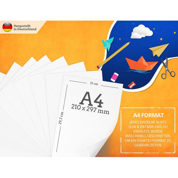 100 BLATT weißes Tonzeichenpapier 130g/m² - PREMIUM PAPIER Reinweiß - DIN A4-21 x 29,7 cm - Druckerpapier Weiss unbedruckt für Fotografie, Präsentationen, Basteln, FOTOKARTON, Karton - MADE IN GERMANY