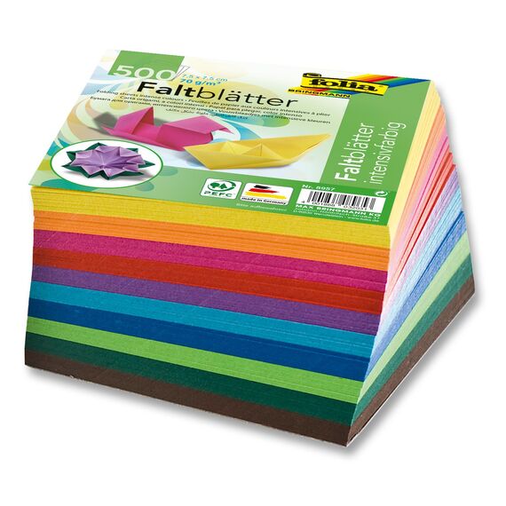 folia 8957 - Faltblätter 7,5 x 7,5 cm, 70 g/qm, 500 Blatt sortiert in 10 intensiven Farben - ideal zum Papierfalten und für andere kreative Bastelarbeiten