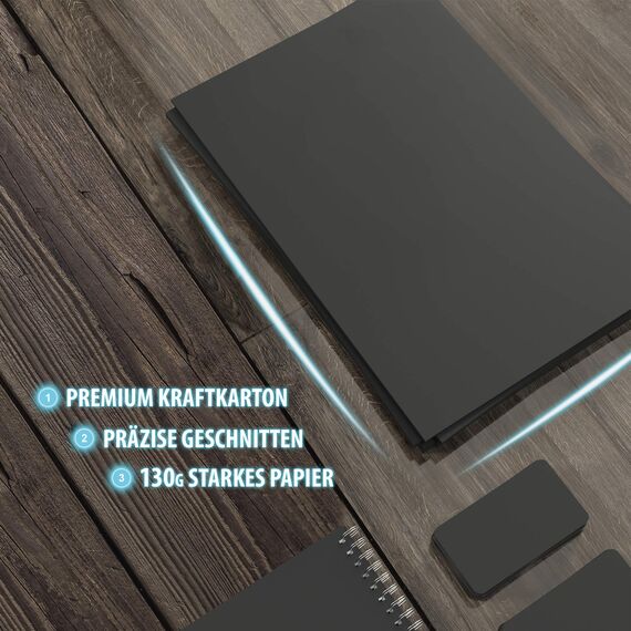 50 Blatt Tonpapier PROFI Tonzeichenpapier DIN A3-130g/m² Tiefschwarz - Festes Papier für DIY, Hobby, Schule, Uni, Zeichnen, Bastel Zubehör für Malen, Kreide und Geschenke MADE IN DEUTSCHLAND