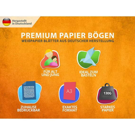 Tonzeichenpapier A3 – 130g – 50 Blätter – Bastel Bogen - Stabiles Zeichenpapier, Pappe zum Basteln, Zeichenkarton - DIY - Kreativ Zubehör für Fotoalben Weiß