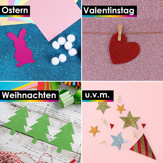 OfficeTree 200 x Glitzerpapier zum Basteln A4 – 20 Farben 250g/m² - Glitzer Papier A4 Bunt - Glitzer Bastelpapier - Glitzer Karton zum Basteln und Gestalten