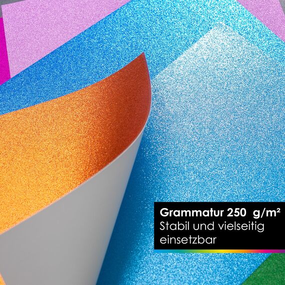 OfficeTree 100 x Glitzerpapier zum Basteln A4 – 20 Farben 250g/m² - Glitzer Papier A4 Bunt - Glitzer Bastelpapier - Glitzer Karton zum Basteln und Gestalten