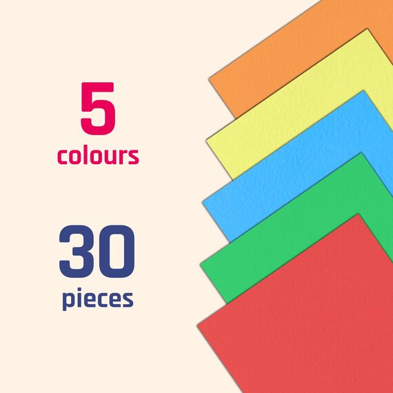 30 Stück, 230gsm - A4 Tonkarton Bastelkarton Bunt, Fotokarton Pappe zum Basteln Karton - 5 Farben