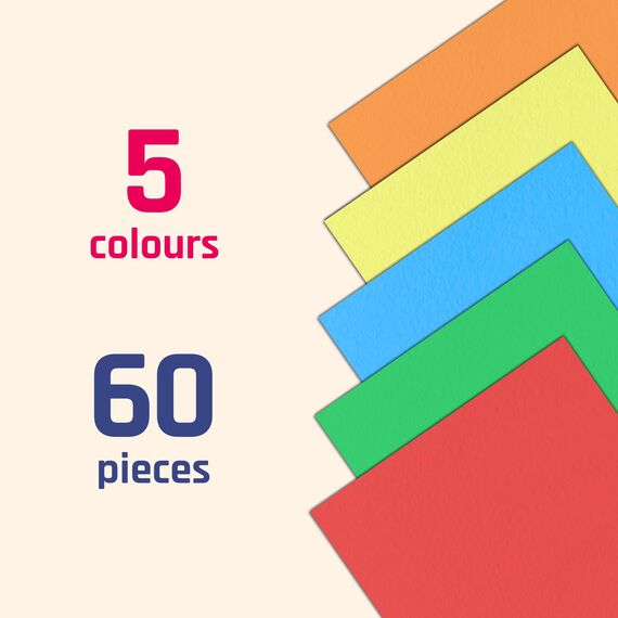 60 Stück, 230gsm - A4 Tonkarton Bastelkarton Bunt, Fotokarton Pappe zum Basteln Karton - 5 Farben