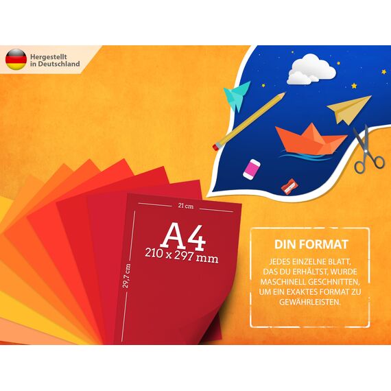 Tonpapier Rot Rubin Feuer Farben 27 Stück Purpur A4-130g Blätter – Bastel Bogen - Orange dicker als Tonkarton, Pappe zum Basteln, Zeichenkarton - BLAUER ENGEL & PEFC zertifiziert - MADE IN GERMANY