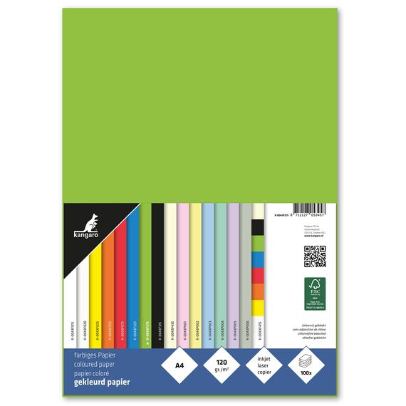 kangaro - Tonpapier Grün DIN A4-120g/m² FSC mix – 100 pack - Briefpapier Bastelpapier DIY, 29.7x21x1.5, K-0043F275