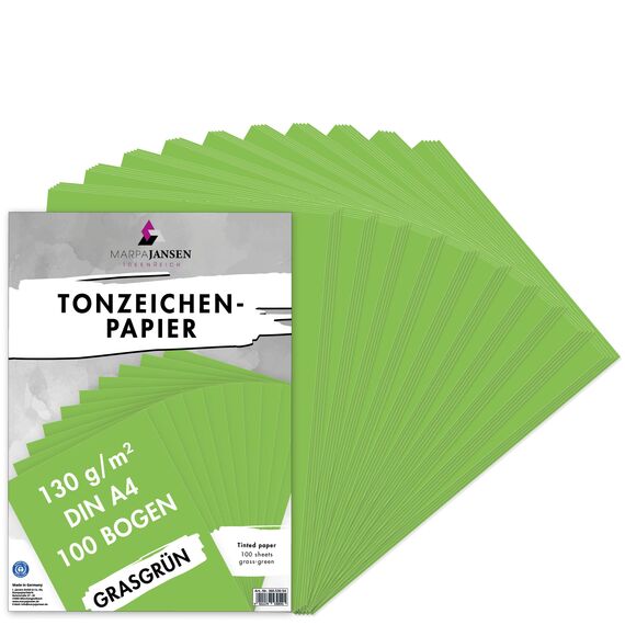 MarpaJansen Tonzeichenpapier - (DIN A4, 100 Bogen, 130 g/m²) - zum Basteln & Gestalten - Zertifizierung durch ,,Blauer Engel" - grasgrün