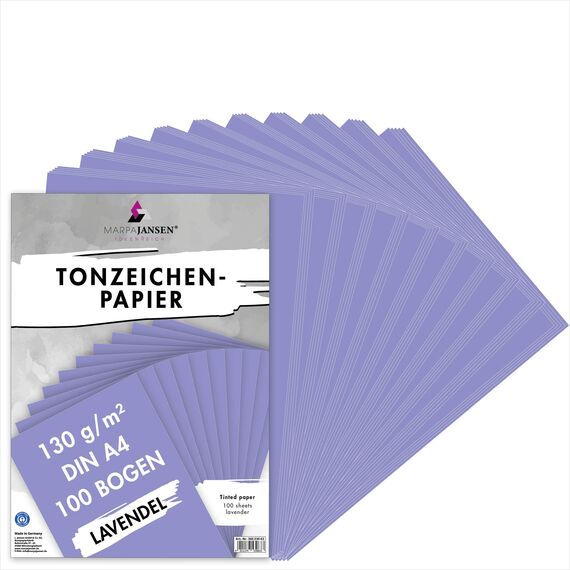 MarpaJansen Tonzeichenpapier - (DIN A4, 100 Bogen, 130 g/m²) - zum Basteln & Gestalten - Zertifizierung durch ,,Blauer Engel" - lavendel
