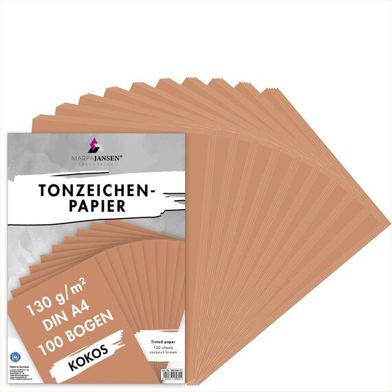 MarpaJansen Tonzeichenpapier - (DIN A4, 100 Bogen, 130 g/m²) - zum Basteln & Gestalten - Zertifizierung durch ,,Blauer Engel" - kokos