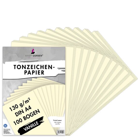 MarpaJansen 360.530-04 Tonzeichenpapier-(DIN A4, 100 Bogen, 130 g/m²) -zum Basteln & Gestalten-Zertifizierung durch,Blauer Engel-vanille, Mehrfarbig, One Size