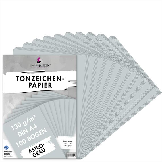 MarpaJansen Tonzeichenpapier - (DIN A4, 100 Bogen, 130 g/m²) - zum Basteln & Gestalten - Zertifizierung durch ,,Blauer Engel" - astro-grau