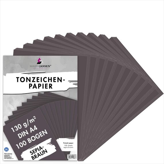 MarpaJansen Tonzeichenpapier - (DIN A4, 100 Bogen, 130 g/m²) - zum Basteln & Gestalten - Zertifizierung durch ,,Blauer Engel" - sepiabraun