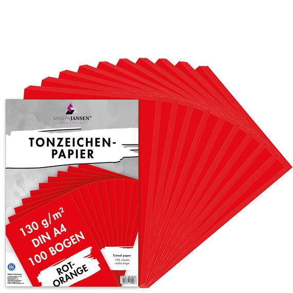 MarpaJansen Tonzeichenpapier - (DIN A4, 100 Bogen, 130 g/m²) - zum Basteln & Gestalten - Zertifizierung durch ,,Blauer Engel" - rotorange