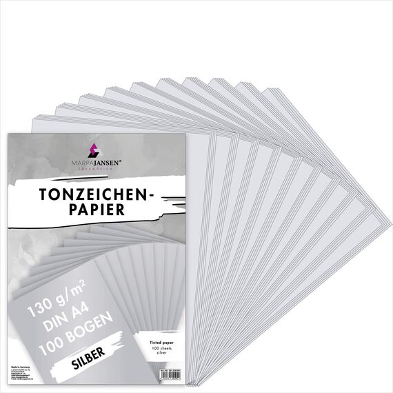 MarpaJansen 361.530-94 Tonzeichenpapier - (DIN A4, 100 Bogen, 130 g/m²) - zum Basteln & Gestalten - silber, Mehrfarbig, One Size