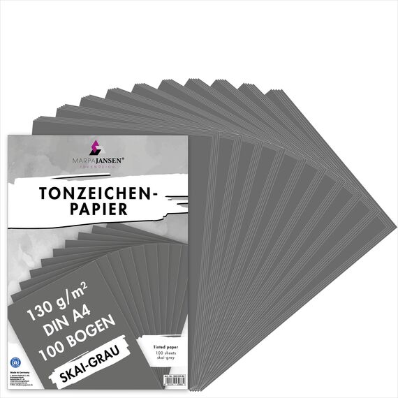 MarpaJansen Tonzeichenpapier - (DIN A4, 100 Bogen, 130 g/m²) - zum Basteln & Gestalten - Zertifizierung durch ,,Blauer Engel" - skai-grau
