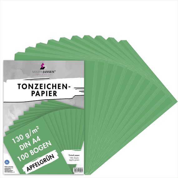 MarpaJansen Tonzeichenpapier - (DIN A4, 100 Bogen, 130 g/m²) - zum Basteln & Gestalten - Zertifizierung durch ,,Blauer Engel" - apfelgrün