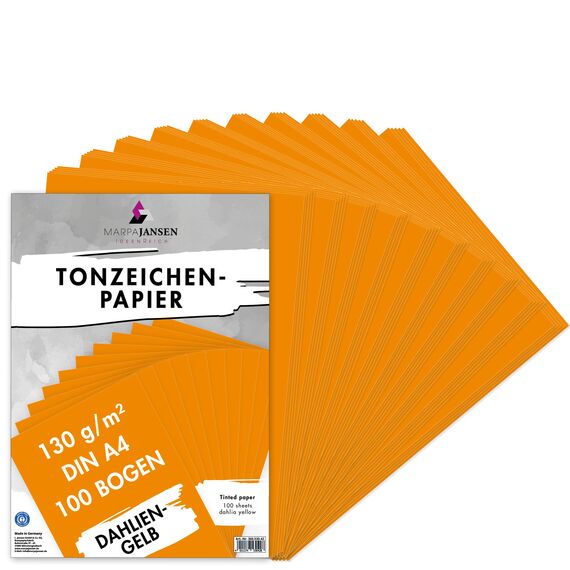 MarpaJansen Tonzeichenpapier - (DIN A4, 100 Bogen, 130 g/m²) - zum Basteln & Gestalten - Zertifizierung durch ,,Blauer Engel" - dahliengelb
