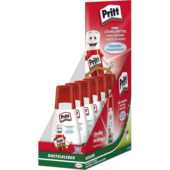 Pritt Bastelkleber, transparent trocknender Alleskleber für Zuhause, Schule oder Büro, weißer Bastelkleber für Kinder, 6-er Pack (6x100g)