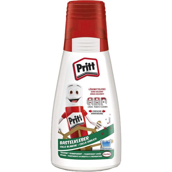 Pritt Bastelkleber, transparent trocknender Alleskleber für Zuhause, Schule oder Büro, weißer Bastelkleber für Kinder, 6-er Pack (6x100g)