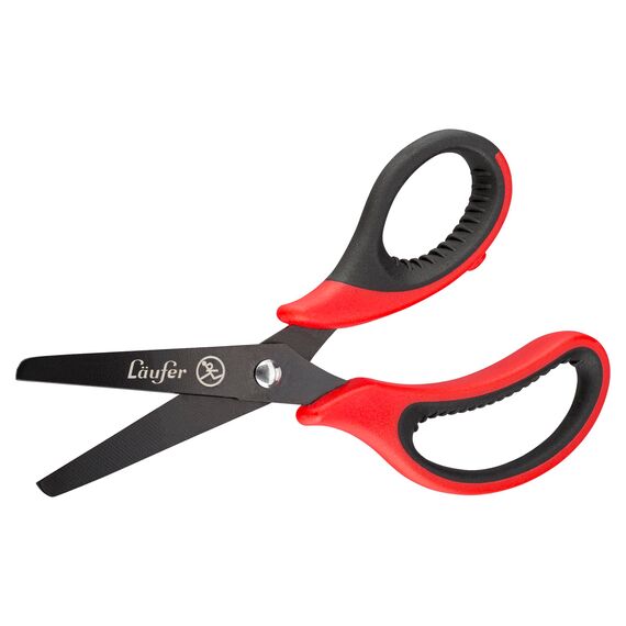 Läufer 87321 Ergonomische Bastelschere für Linkshänder, rund, rot/schwarz, Schulschere ab 1. Klasse