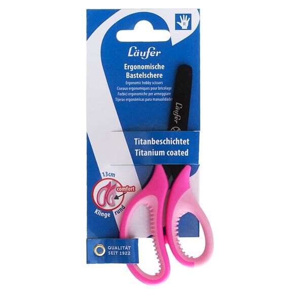 Läufer 87222 Ergonomische Bastelschere für Kinder, Schule ab 1. Klasse, pink/rosa, für Rechtshänder, Schere mit runder Spitze