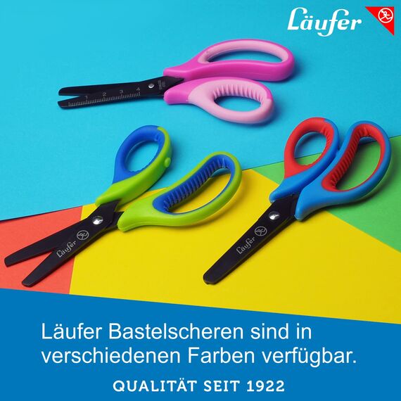 Läufer 87222 Ergonomische Bastelschere für Kinder, Schule ab 1. Klasse, pink/rosa, für Rechtshänder, Schere mit runder Spitze