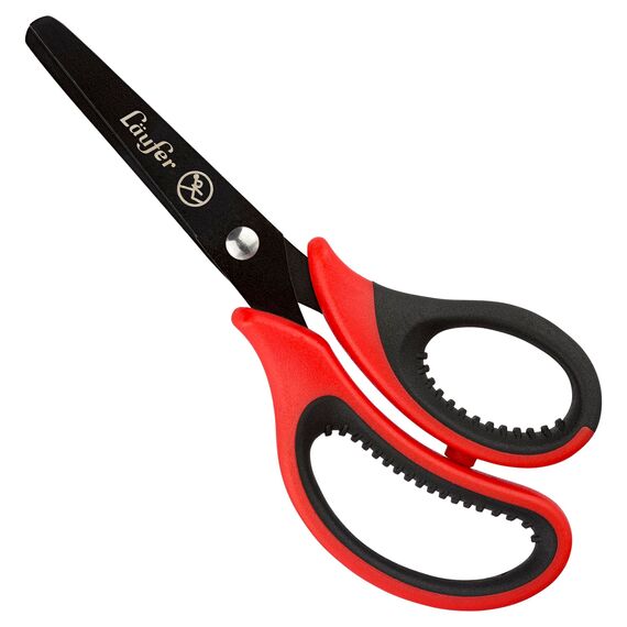 Läufer 87321 Ergonomische Bastelschere für Linkshänder, rund, rot/schwarz, Schulschere ab 1. Klasse