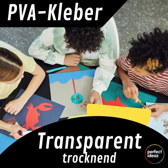 perfect ideaz – Bastelkleber 4 x 1.000 ml - transparent & lösungsmittelfrei - starker PVA Flüssigkleber für Papier, Pappe, Stoff, Filz - auswaschbar, ungiftig, Made in Germany, (4 Flaschen á 1 Liter)