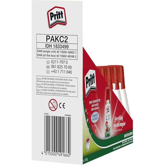 Pritt Bastelkleber, transparent trocknender Alleskleber für Zuhause, Schule oder Büro, weißer Bastelkleber für Kinder, 6-er Pack (6x100g)
