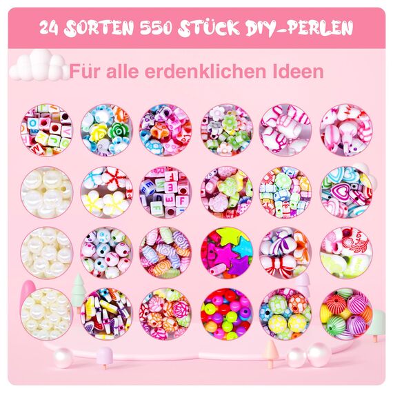 Amteker Geschenke für Mädchen, Perlen für Auffädeln DIY 24 Farben, Bastelset Kinder ab 4 6 Jahre, Armbänder Selber Machen, Basteln Mädchen Einhorn Geschenk 4-6-8 Jahre, Ostergeschenke Kinder Teenager