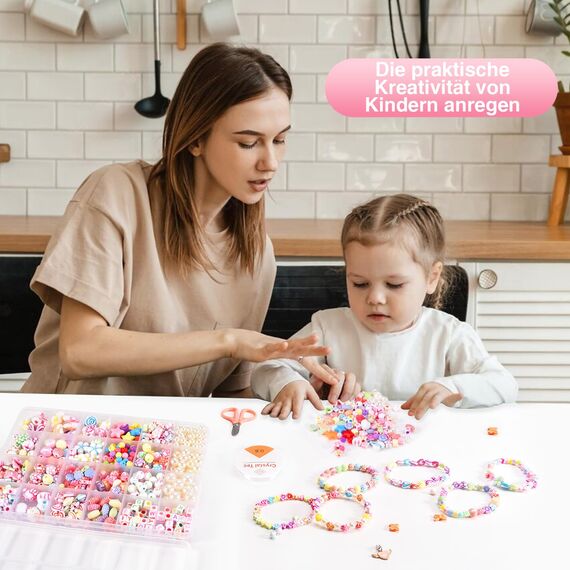 Amteker Geschenke für Mädchen, Perlen für Auffädeln DIY 24 Farben, Bastelset Kinder ab 4 6 Jahre, Armbänder Selber Machen, Basteln Mädchen Einhorn Geschenk 4-6-8 Jahre, Ostergeschenke Kinder Teenager