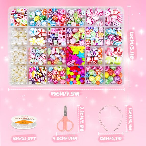 Amteker Geschenke für Mädchen, Perlen für Auffädeln DIY 24 Farben, Bastelset Kinder ab 4 6 Jahre, Armbänder Selber Machen, Basteln Mädchen Einhorn Geschenk 4-6-8 Jahre, Ostergeschenke Kinder Teenager