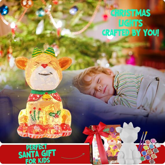 Bastelset Kinder ab 6 Jahre, Weihnachtliches Reh-Lampe-Malset, Basteln Mädchen Junge 6 7 8 9 10 11 12 Jahre, DIY Kreativ Malen Reh Spielzeug, Geschenkideen zum Geburtstag für Kinder