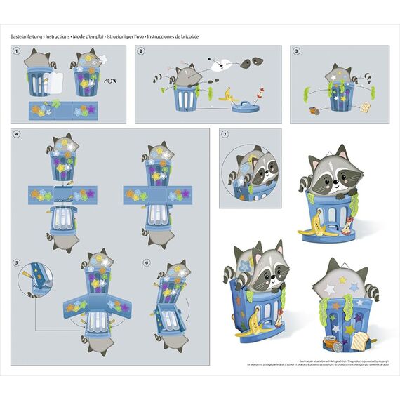 Ursus 18740002F - Laternen-Bastelset Waschbär, Komplett-Set zum Selber-Basteln einer Laterne, inkl. Anleitung, ideal für Festumzüge oder als herbstliche Dekoration, Mittel, bunt