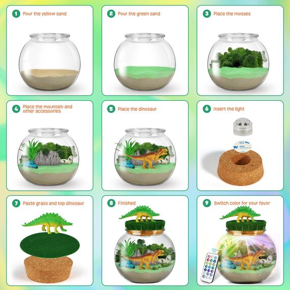 Dinosaurier-Terrarium-Set, Geburtstagsgeschenk für Jungen im Alter von 4, 5, 6, 7, 8–12 Jahren, Dinosaurier Spielzeug Nachtlicht Bastelset, Weihnachts- und Ostergeschenk für Kinder