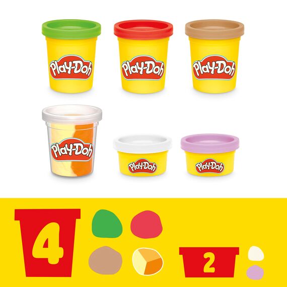 Play-Doh Kitchen Creations Pizzabäckerei, 4 x 57g Dosen und 2 x 28g Dosen Knetmasse, Bastel-Set mit Küche und Werkzeuge zum Backen und kreativen Spielen, für Kinder ab 3 Jahren