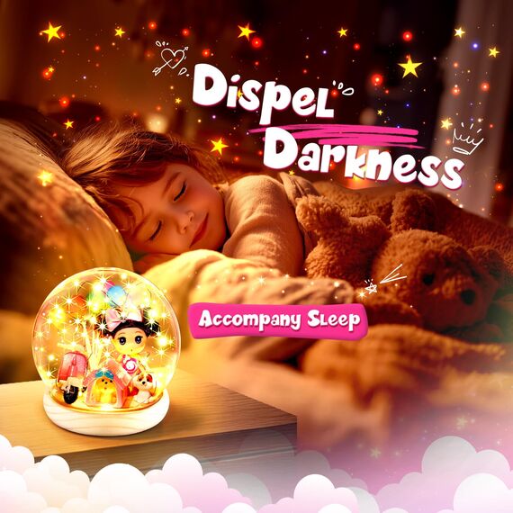 HappyGoLucky DIY Prinzessin Bastelset Kinder - Mädchen Spielzeug Geschenk ab 3-10 Jahre - DIY Nachtlicht Kinder - Sockel aus Holz - mit 15+ Zubehörteilen, Personalisierbares Schlafzimmerlicht